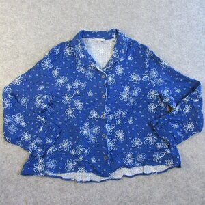 Habitat Women's Long Sleeve Button Up Shirt Size XL Flower Print Raw Hem Collar